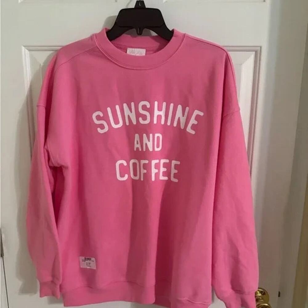 Pink Lily “Sunshine & Coffee” Graphic Sweatshirt Pink Size S Boutique